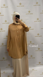 Tunique soie de Médine boutons doré abaya hijeb hijab tunique jilbeb mode modeste fashion qalam dress boutique musulmane femme voilées hijab france robe abaya blanche