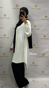 Maxi tunique longue mastoura soie de medine bouton doré large mastour mastoura modest fashion abaya hijeb hijab tunique jilbeb mode modeste fashion qalam dress boutique musulmane femme voilées hijab france robe abaya blanche