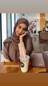 Maxi hijab chale antalya marron choco voile tendance mode modeste qalam dress