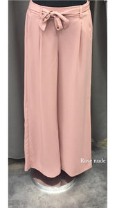 Pantalon rose large soie de médine palazzo ceinture poche 