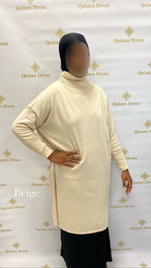 Pull kaki noir et beige hiver Col roulé long Tendance Hijab mastour mode modeste 