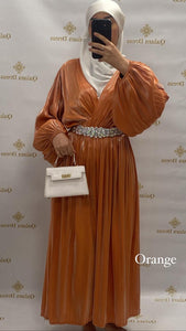 Robe leyna shiny satiné abaya hijeb hijab tunique jilbeb mode modeste fashion qalam dress boutique musulmane femme voilées hijab france robe abaya blanche