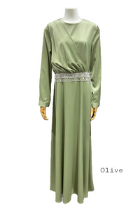 Robe Olive Bijou Longue Soirée Elégante Mastour Boutique Femmes Musulmanes 