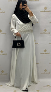 Robe blanche dubai khaleeji voile hijab longue soirée mastour boutique femmes musulmane 