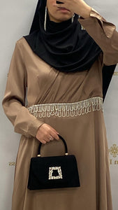 Robe Taupe musulmane longue soirée voile boutique musulmane mastour 