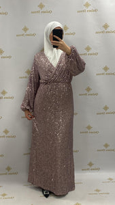 Robe Zahara pailleté sequins col cache coeur soirée mariage soir mariage abaya hijeb hijab tunique jilbeb mode modeste fashion qalam dress boutique musulmane femme voilées hijab france robe abaya blanche