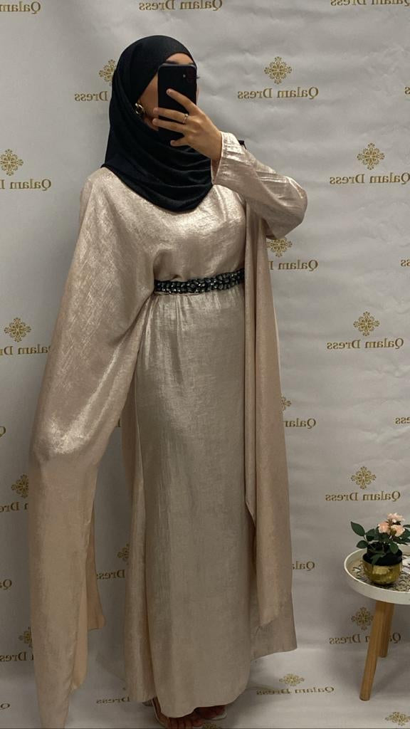 Robe cape marbré droite Robe large khaleeji dubai mode modeste modeste fashion manche papillon Robe du soir soirée mariage évenement demoiselle d'honneur abaya hijeb hijab tunique jilbeb mode modeste fashion qalam dress boutique musulmane femme voilées hijab france robe abaya blanche