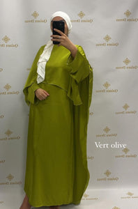 Robe syria cintrée satin satinée cape longue Robe du soir soirée mariage évenement demoiselle d'honneur abaya hijeb hijab tunique jilbeb mode modeste fashion qalam dress boutique musulmane femme voilées hijab france robe abaya blanche