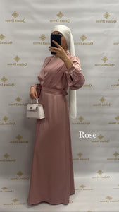 Robe Amal satiné strass abaya hijeb hijab tunique jilbeb mode modeste fashion qalam dress boutique musulmane femme voilées hijab france robe abaya blanche