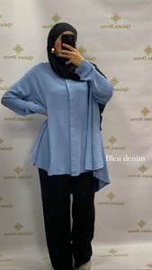 Tunique jazz longue tendance chemise large mastour mastoura modest fashion abaya hijeb hijab tunique jilbeb mode modeste fashion qalam dress boutique musulmane femme voilées hijab france robe abaya blanche