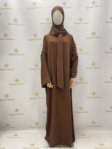 robe de priere ou abaya de priere avec hijab integrer en jazz avec fil dore marron choco tendance hijab mode modeste mastour boutique de femmes musulmanes