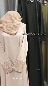 abaya kenza beige rose kaki broderies manches bleu ciel denim mode modest fashion mastour
