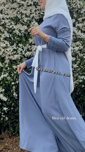 abaya kenza bleu ciel denim mode modest fashion mastour tendance hijab qalam dress