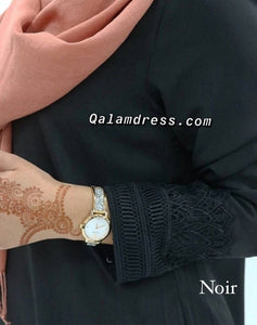 robe abaya kenza noir ou kaki broderies manches bleu ciel denim mode modest fashion mastour