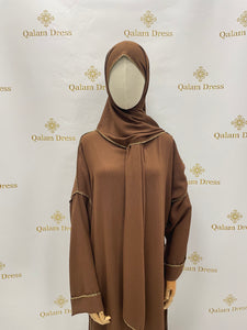 abaya de priere avec hijab integrer en jazz avec fil dore marron choco tendance hijab mode modeste mastour boutique de femmes musulmanes