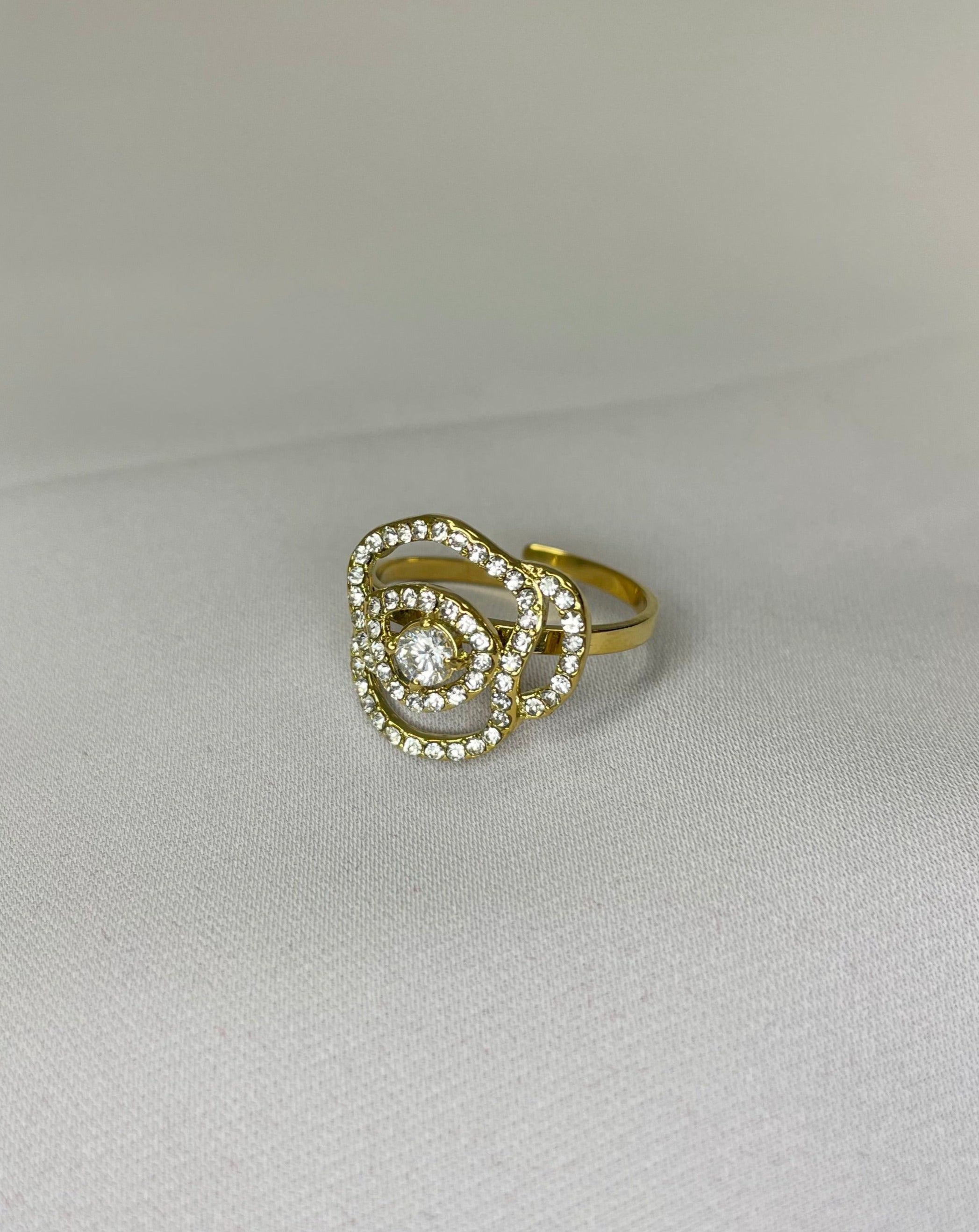 bague anneau warda fleur strass doree ajustable bijou accessoire qalam dress boutique 