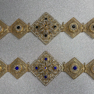 ceinture de caftan doré et strass bleu roi pour mariage  évènement 