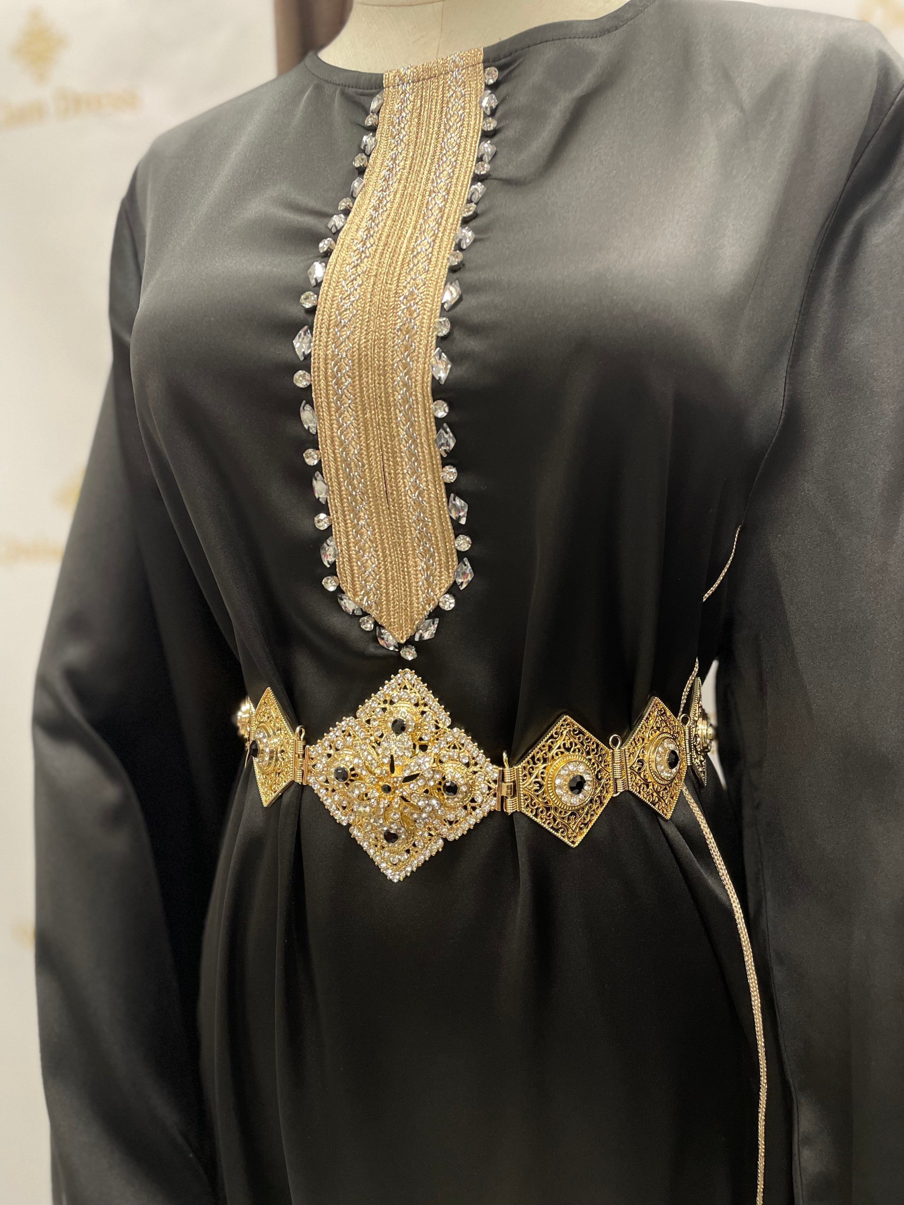 ceinture pour mariage doré a strass noir