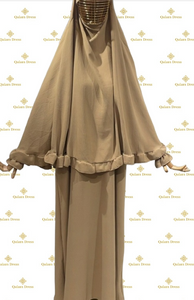 ensemble de priere en jazz beige fonce khimar volants tendance hijab boutique de femmes musulmanes  