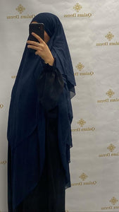 Khimar 3 voiles mousseline jilbeb mastour abaya hijeb hijab tunique jilbeb mode modeste fashion qalam dress boutique musulmane femme voilées hijab france robe abaya blanche