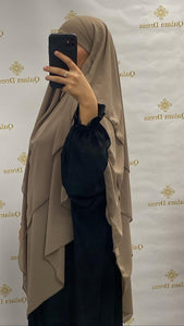 Khimar long 3 voiles mousseline mastour mastoura jilbeb ramadan mosquée abaya hijeb hijab tunique jilbeb mode modeste fashion qalam dress boutique musulmane femme voilées hijab france robe abaya blanche
