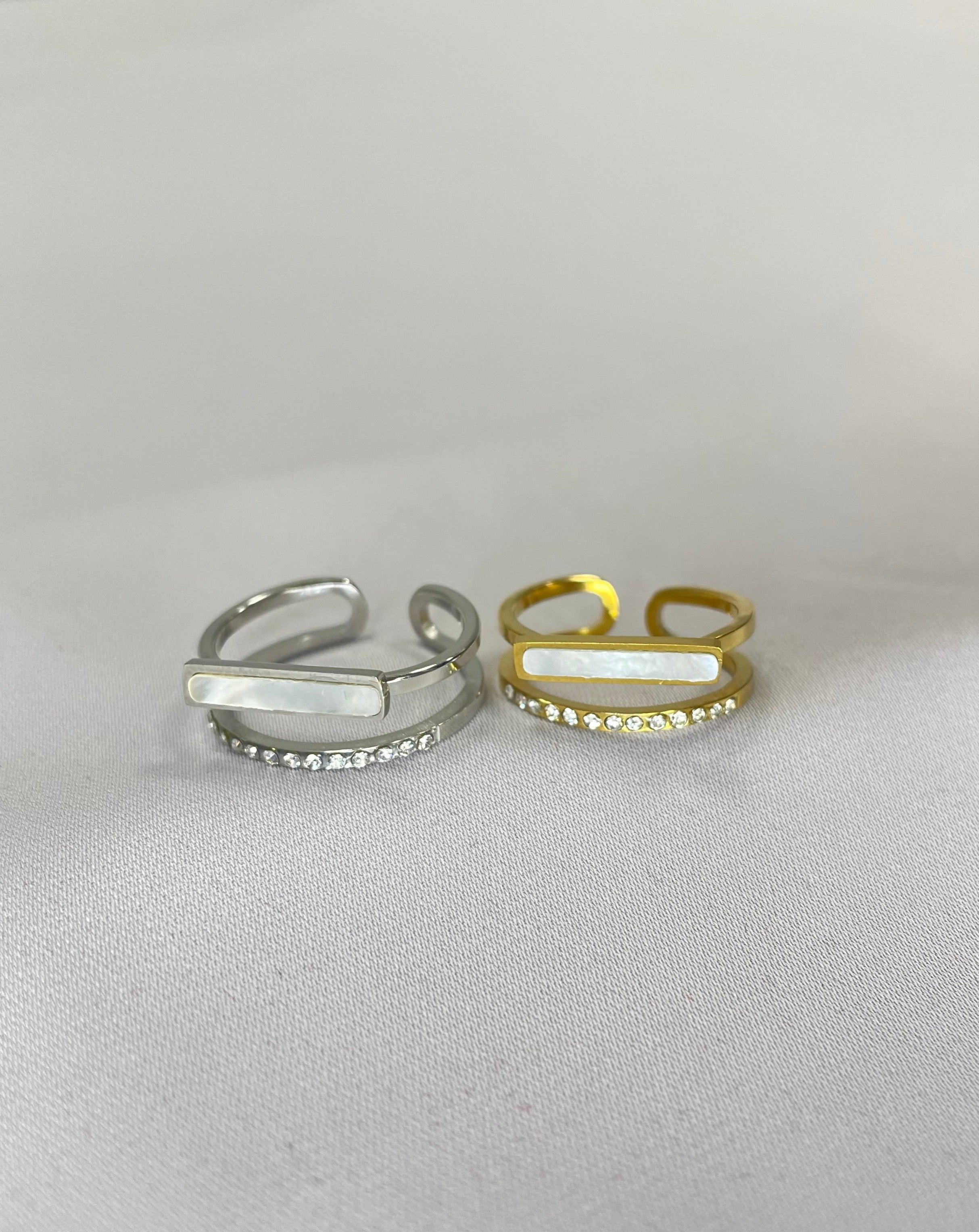 Bague Hanae evenement bijoux accessoires ajustable 2rangs argentee doree 