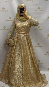 robe princess de soiree doree najah lilas mauve tendance hijab mode evenement 