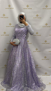 robe de soiree najah lilas mauve tendance hijab mode evenement qalam dress boutique 