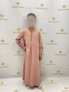 robe fille soumaya rose ou beige en soie de medine details bras et col tendance aid et ramadan 