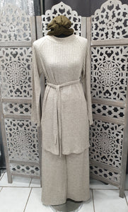 ensemble hiver beige chiné  hijab tunique pantalon  jilbeb mode modeste fashion boutique musulmane femmes voilées mastour 