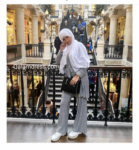 ensemble hiver gris  chiné hijab tunique jilbeb mode modeste fashion boutique musulmane femmes voilées mastour 