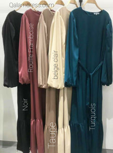 robe satinée élégante hijab tendance hijeb mariage invitée femmes voilées mode modeste mastour Qalam dress boutique