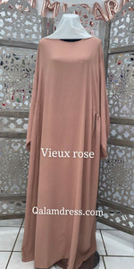 Abaya grande taille manches longues details vieux rose modeste boutique de vetement femme musulmane qalam dress boutique 