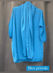 Abaya petite fille hijab integrer fille bleu jean en soie de medine ramadan aid tenue de priere 