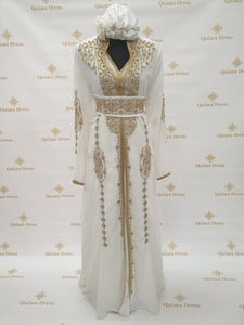 Caftan Lina Luxury blanc doré abaya hijeb hijab tunique jilbeb mode modeste fashion qalam dress boutique musulmane femme voilées hijab france robe abaya blanche
