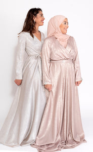 Robe du Soir Glitter Écru Nude reflet Argenté - Tendance Hijab