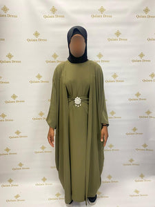 Ensemble 3 pieces abaya kimono jupe  tablierabaya hijeb hijab tunique jilbeb mode modeste fashion qalam dress boutique musulmane femme voilées hijab france robe abaya blanche 