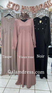 robe strassé bella evenement vieux rose taupe noir mode modeste voile vetement de femmes musulmanes qalam dress 