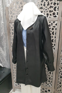 veste longue simili leather cuir noir hijab hijeb jilbab khimar abaya kimono jupe palazzo robe ensemble musc qalam dress boutique vêtements femmes musulmanes pas cher