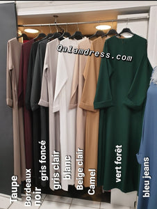 abaya alyah evasee poches incluses manches type kimono coloris mode modest fashion hijab vert foret taupe qalam dress boutique