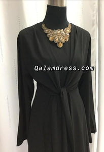 abaya robe noir noeud mode modest fashion classy black boutique femmes musulmanes qalam dress 