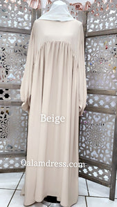 abaya hijab soie de médine beige grande de taille manches bouffantes larges vetement femme musulman  qalam dress boutique  de pret à porter femme mode modest 