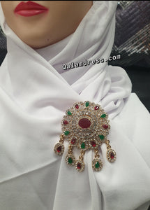 Broche à strass Yamina Doré/Vert/Rouge bijou accessoires mariage evenements boutique de femmes musulmanes 