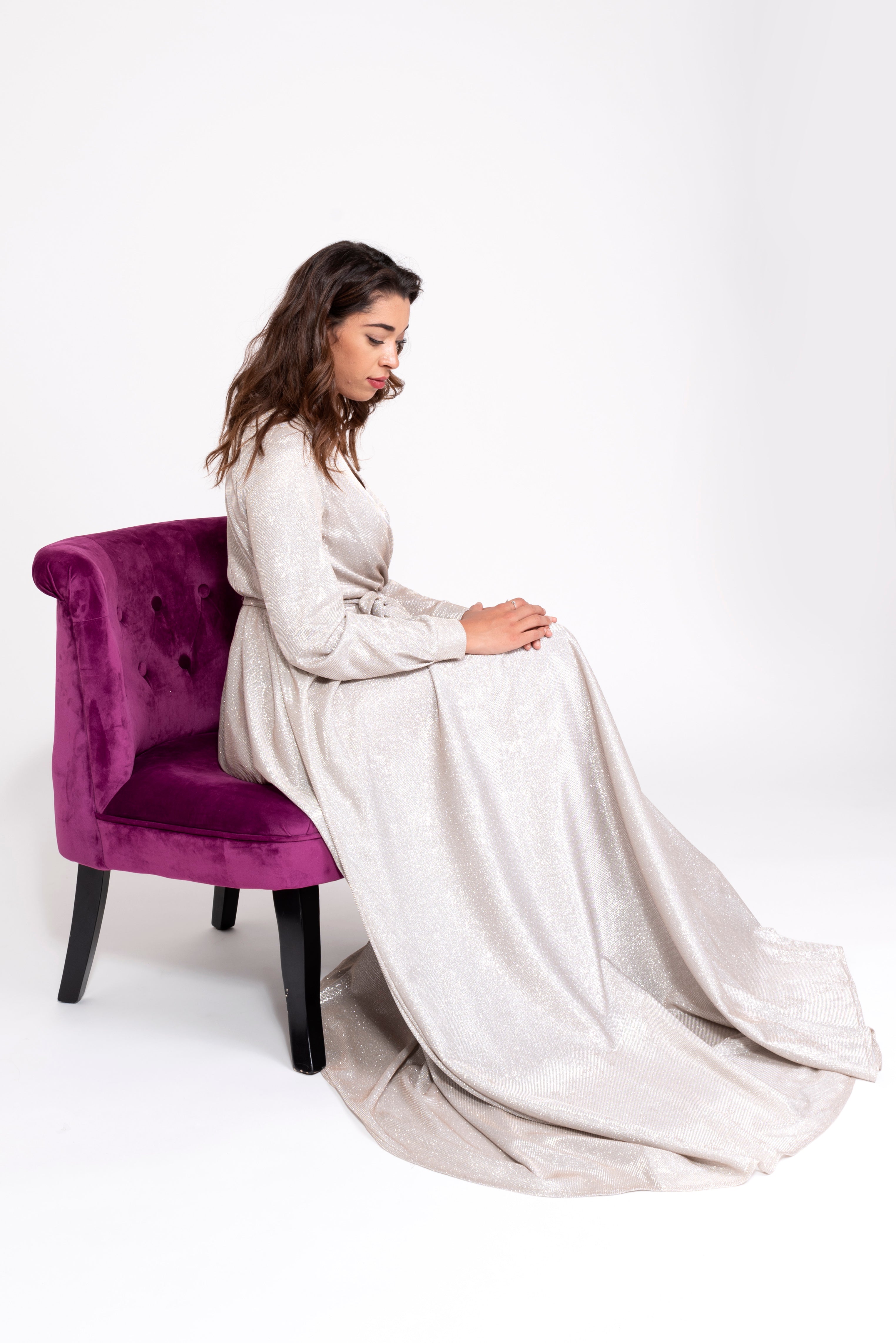 Robe du Soir Glitter Écru Nude reflet Argenté - Tendance Hijab