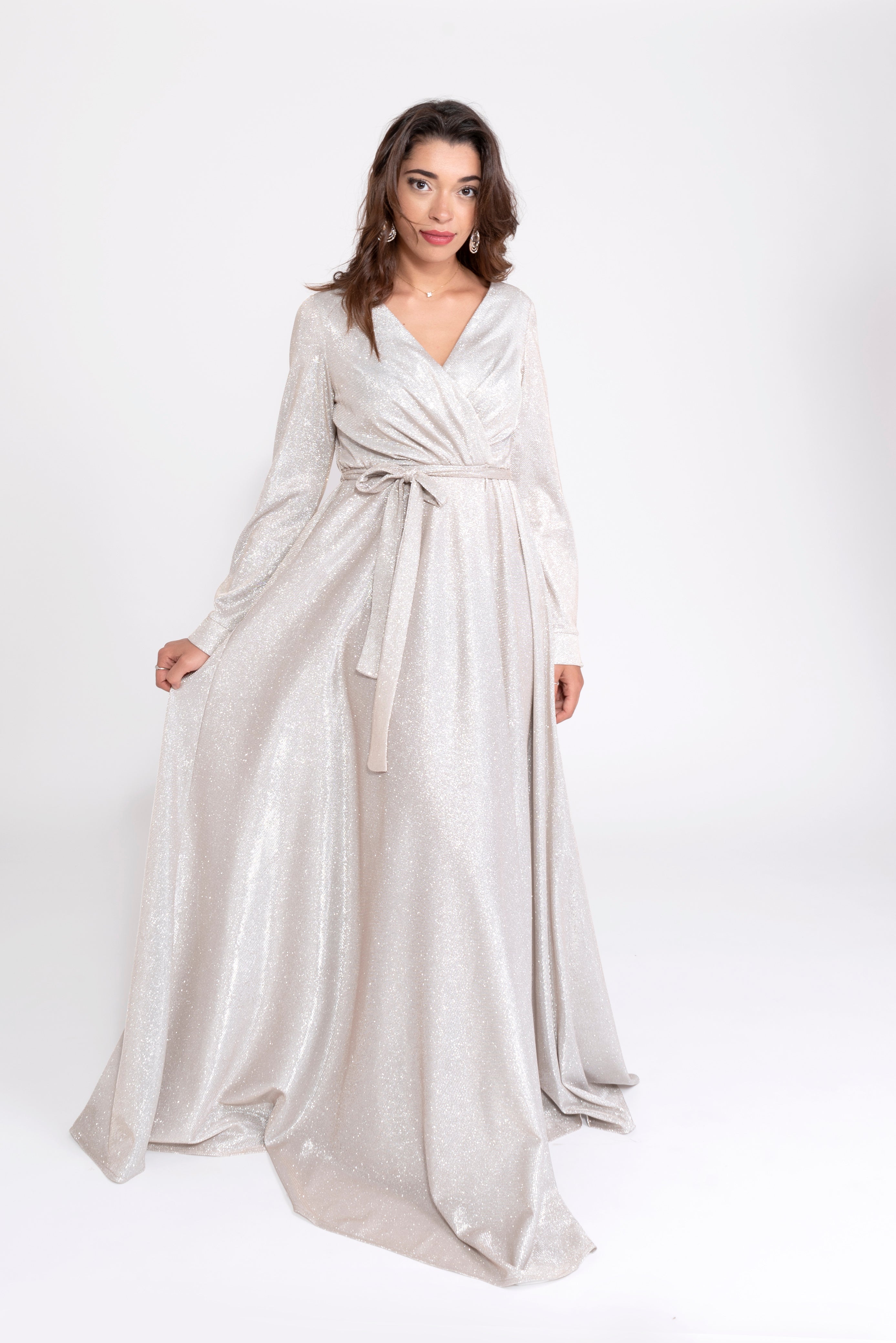 Robe du Soir Glitter Écru Nude reflet Argenté - Tendance Hijab