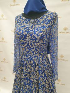 Robe de soirée Najah pailletée Dorée Bleu Roi - Tendance Hijab