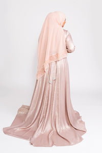Robe du Soir Shiny Création Satin Vieux Rose Nude reflets doré - Tendance Hijab